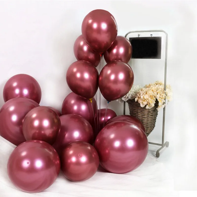 10 шт., 12 дюймов, металлические, хромированные, бордовые, винно-красные, латексные воздушные шары, свадебные, вечерние, двухслойные, металлические, красные воздушные шары