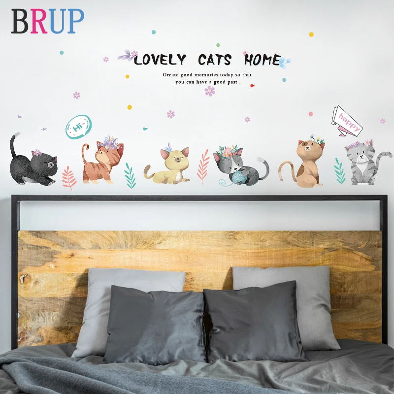 

135*50cm Cartoon Lovely Cats Wall Stickers "Lovely Cats Home" Art DIY Vinyl Home Decor for Kids Room Creative Wall Decals