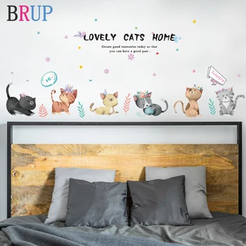 

135*50cm Cartoon Lovely Cats Wall Stickers "Lovely Cats Home" Art DIY Vinyl Home Decor for Kids Room Creative Wall Decals