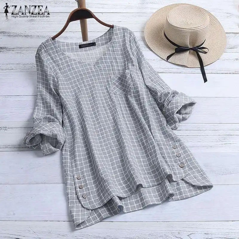 Najtaniej ZANZEA 2019 tunikowe bluzki sprawdź topy damska asymetryczna bluzka Plus rozmiar moda na co dzień z długim rękawem koszule damskie, proszę kliknąć na przycisk „ Blusas