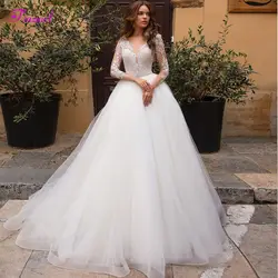 Fsuzwel Роскошные бисером пояса трапециевидной формы с длинным рукавом свадебные платья 2019 Scoop шеи аппликации винтажное свадебное платье Vestido