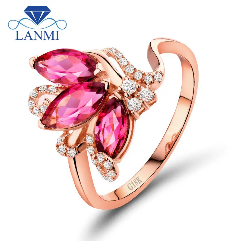 Marquise Pink Tourmaline Rings Natural Diamond 18K Rose Gold Engagement Ring Good Gemstone Jewelry SR00133