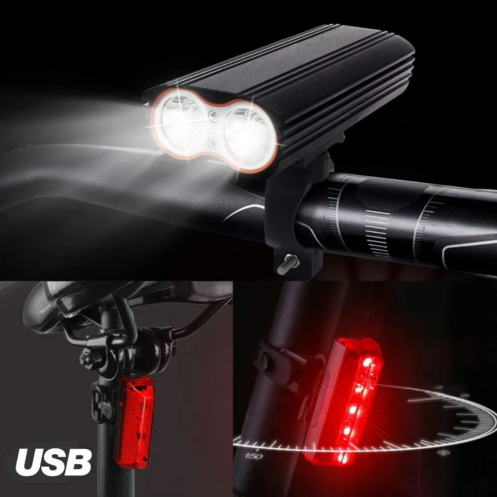 

USB Rechargeable Bike Light Front 2400LM Mountain Bike Lights, IP65 Waterproof Bicycle Headlights 4 Modes Cycle Lights Safety