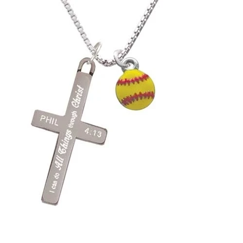 Mini Softball - Two Sided - - I Can Do All Things - Cross Necklace (1)