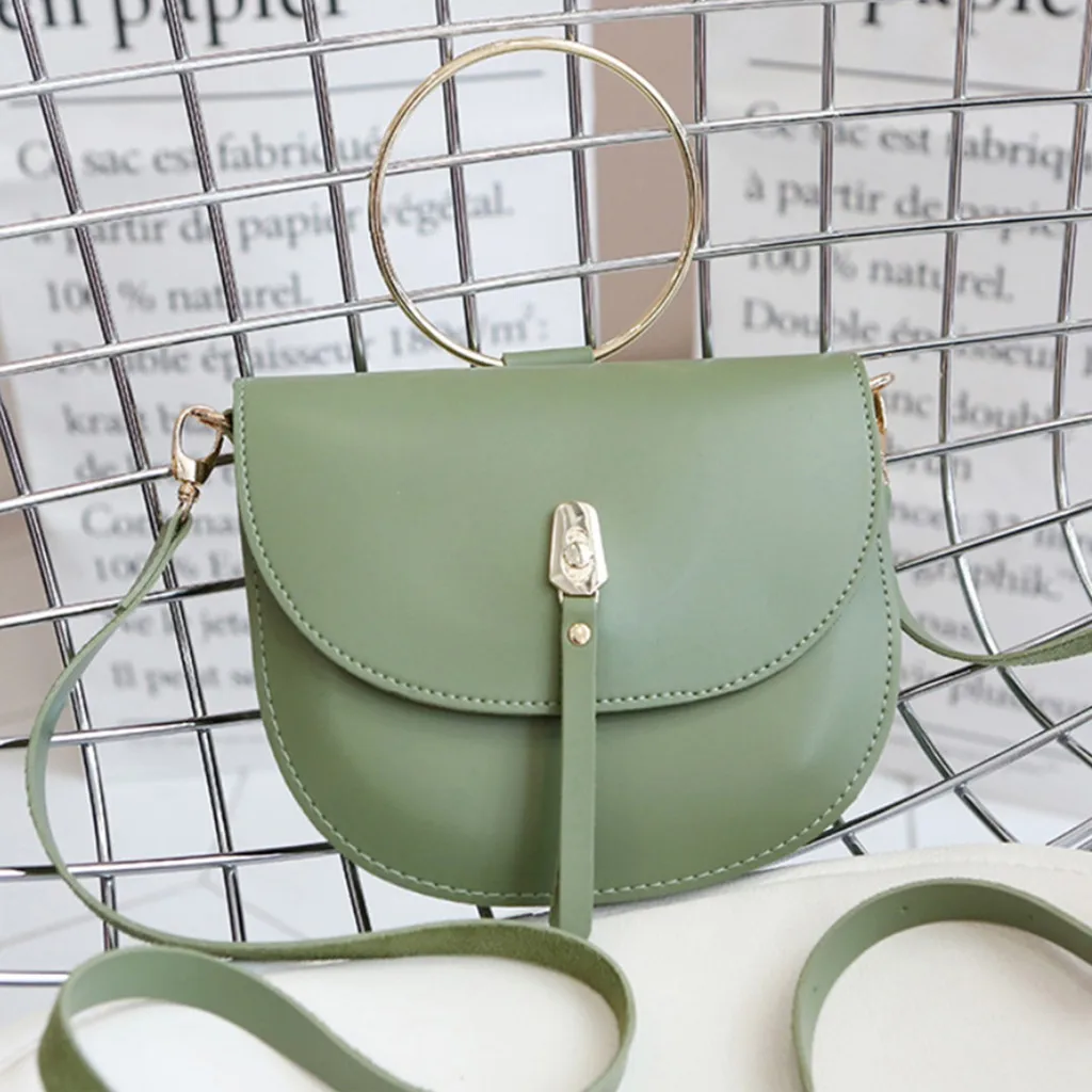 

Women Bag Soft Leather Round Simple Color Saddle Diagonal Cross-body Handbag bolsa masculina sac femme malas de senhora 2019