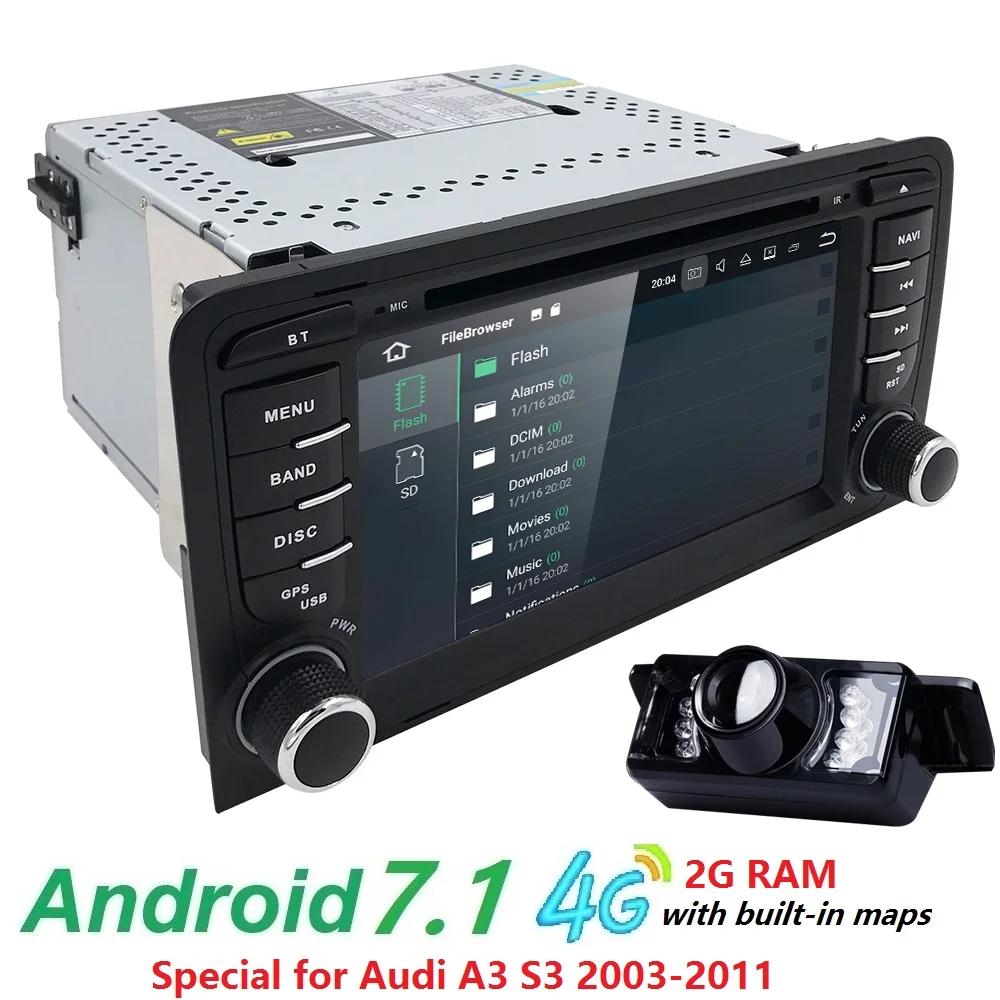 Top 7" AutoRadio 2 Din Android 7.1 GPS Head unit for Audi A3/S3 2003 2004 2005 2006 2007 2008 2009 2010 2011 Navigation DAB+/4G/WIFI 4