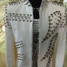 Большие размеры Мужская мода шоу на сцене белый кристалл заклепки украшения куртка певец Бар ночной клуб DJ одежда для вечеринок пальто костюмы