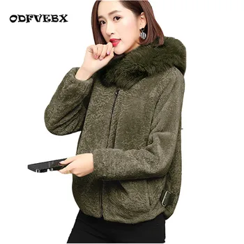 

2020 new autumn winter lamb fur grass coats Female short hooded fox fur collar sheep sheared wool jacket coat women's clothing