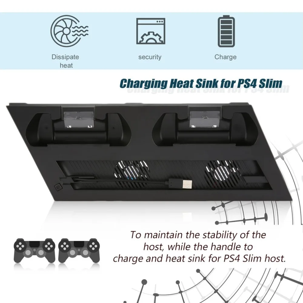 

Black Charge Cooling Bracket Perfect for PS4 Slim Ultrathin Charging Heat Sink Vertical Charging Dock Stand Cooler with Fan