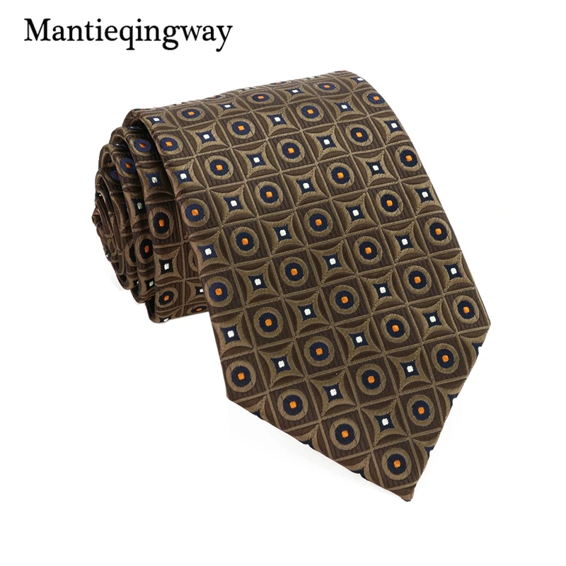Галстук mantieqingway, набор для мужчин, новинка, коричневый, в горошек, с принтом, полиэстер, бизнес, 8,5 см, галстук, повседневное карманное квадратное полотенце, запонки, костюм