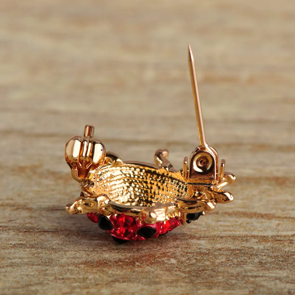 Madrry Red Crystals Ladybug Brooches For Women Men Gold-color Cute Insect Broches Collar Clips Badge Pins Dress Hats Accessories