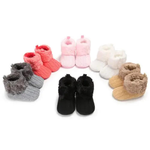

Cute Newborn Baby Boys Girls Infant Cotton Knitted Crochet Fur Soft Snow Boots Infantil Soft Sole Booties Prewalker Warm Booties