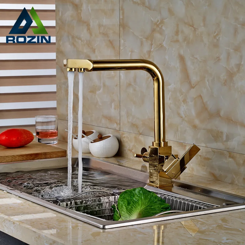 2016 New Golden Pure Water Kitchen Faucet 3 Way Double Function Filler Kitchen Faucet Three Way Tap For Water Filter