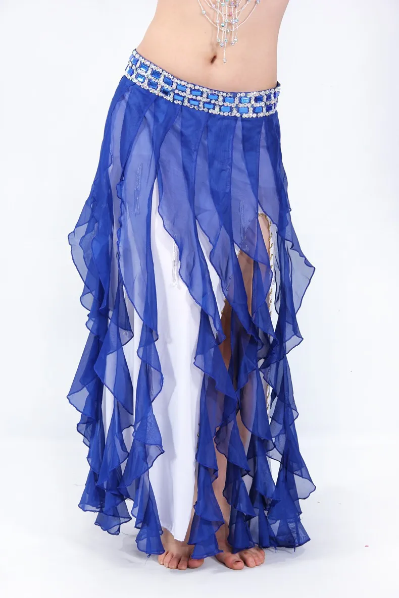 Chiffon Color Stripes Skirt Belly Dance Maxi Skirts With Gemstone Belly
