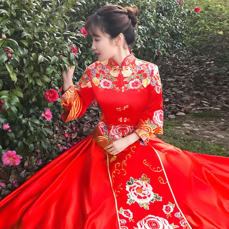 Винтажная классическая Вышивка Сучжоу Cheongsam благородная полная длина женское свадебное платье костюм восточный женский цветок сексуальный набор Ципао
