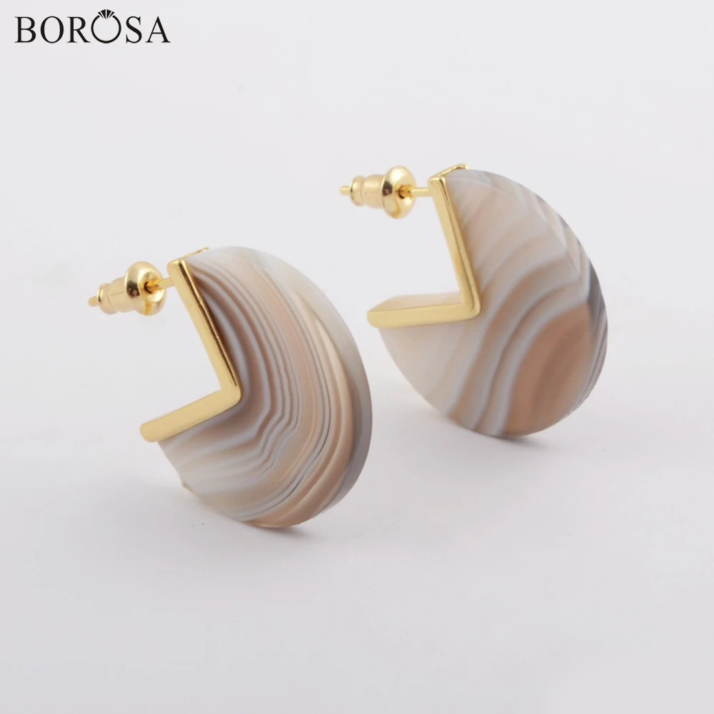 Золотой Гальванизированный Природный Оникс Агаты серьги гвоздики розовый кварц ломтик шпильки жемчуг Seashell женские серьги Подарки ZG0420