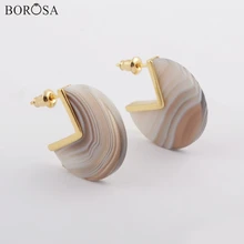 Золотой Гальванизированный Природный Оникс Агаты серьги гвоздики розовый кварц ломтик шпильки жемчуг Seashell женские серьги Подарки ZG0420