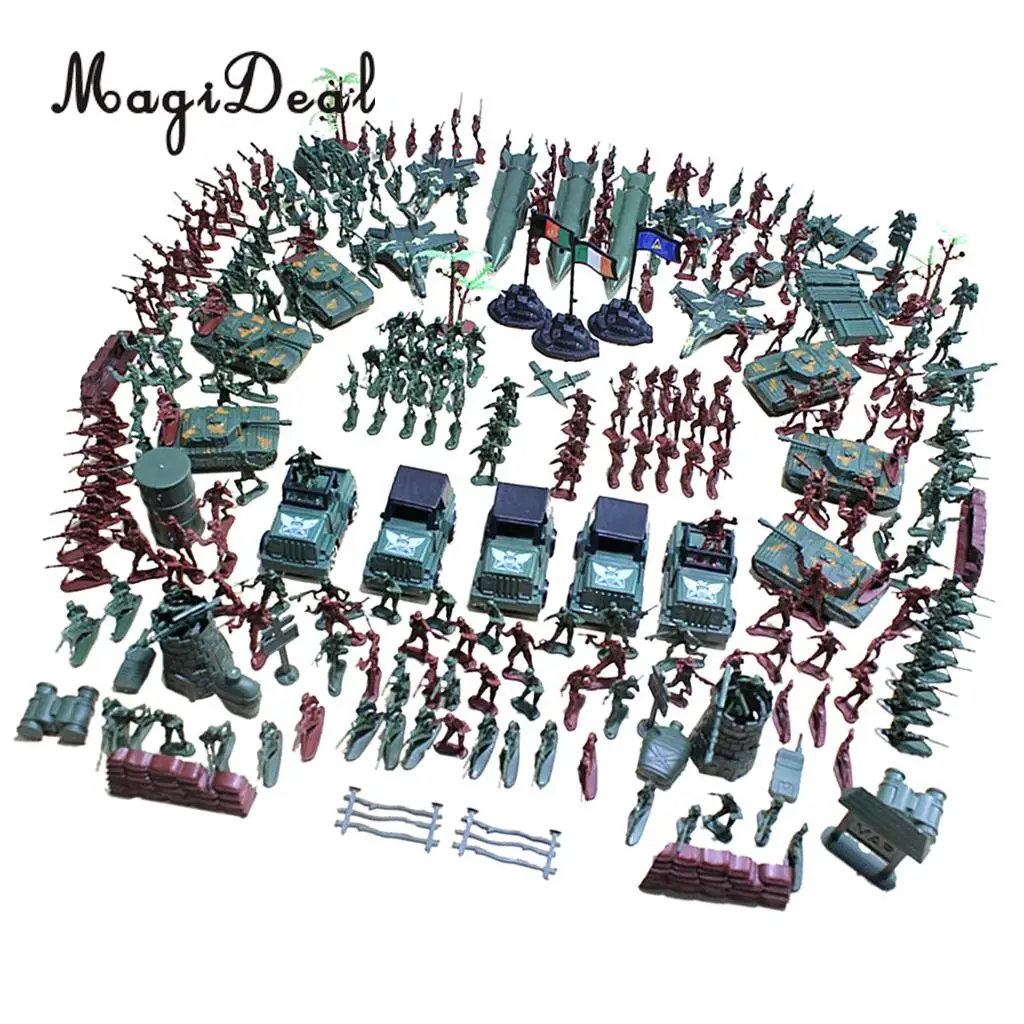 Plastic Army Men 4cm Soldier Action Figures with Scaled Tank Jet Vehicles Sand Scene Model Toy for Kids Boys - 307 Pieces