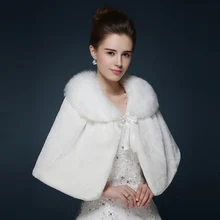 Белый искусственный мех Свадебная накидка шаль Осень и зима теплые женские шубы из искусственного меха свадебное болеро куртка плащ с пелериной