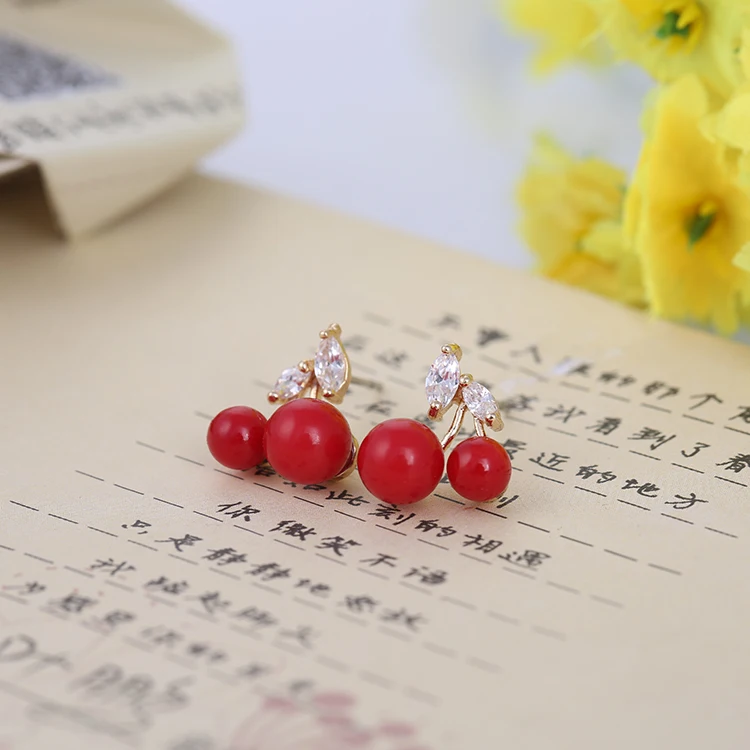 Red cherry imitation Pearl Clip on Earrings non pierced ear clip without piercing for lady | Украшения и аксессуары