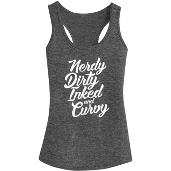 

Womens Nerdy Dirty Inked And Curvy Fitness Workout Racerback Tank Tops - Heathered Grey