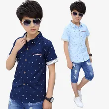 Летние повседневные рубашки для мальчиков; Модная стильная детская одежда с воротником; хлопковая рубашка с короткими рукавами; детские топы; Одежда для мальчиков