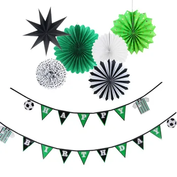 

7pcs Soccer Theme Party Decorations Set Happy Birthday Pennant Banner/Paper Star/Paper Fans/Polka Dot Tissue Pom Sports Birthday