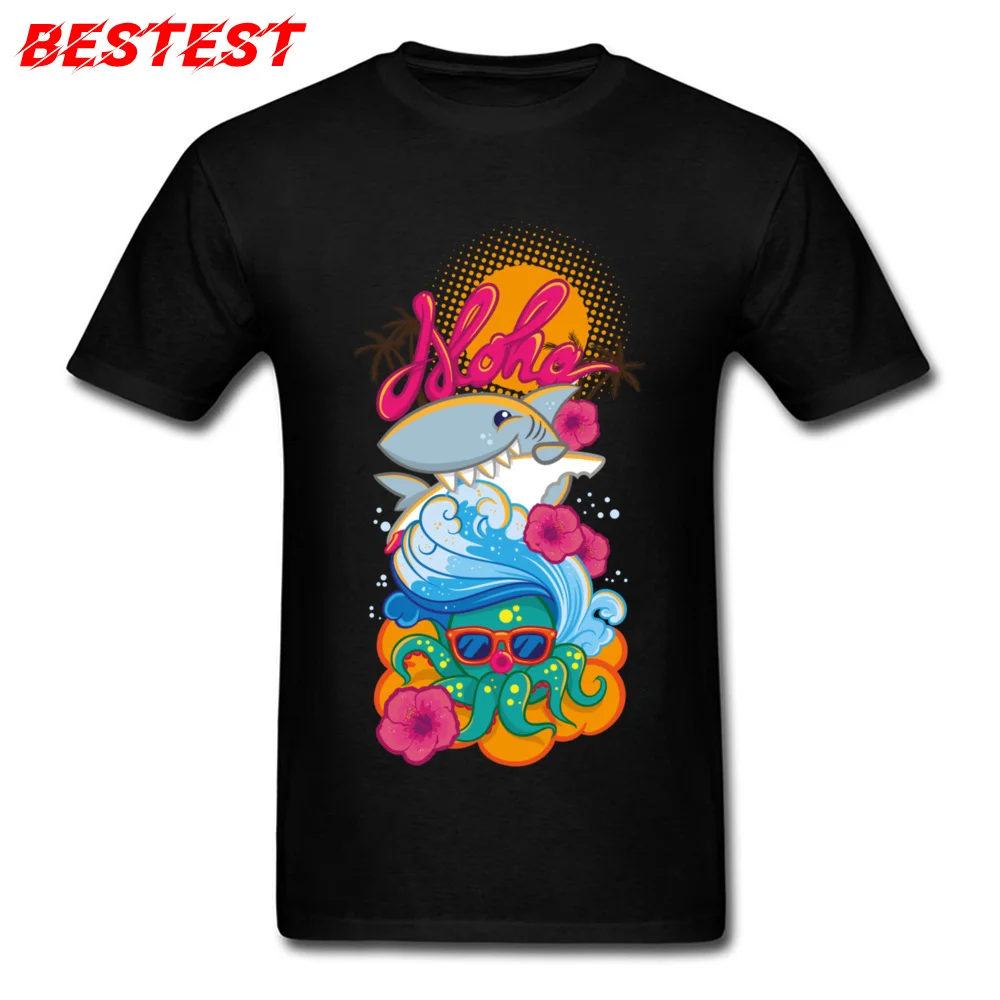 Summer Tshirts 2018 New Round Neck Aloha 100% Cotton Men Tops Tees Summer Short Sleeve Tops Shirt Wholesale Aloha black