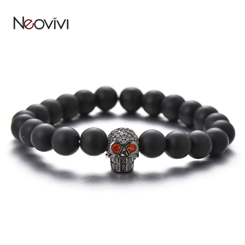 

Neovivi Luxury CZ Bracelet Skeleton Skull Bead Black Natural Stone Beads Handcrafted Macrame Bracelets Women Men DIY Jewelry