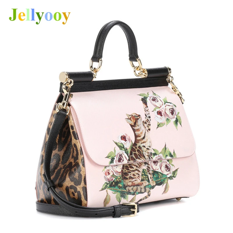Genuine Leather Women Shoulder Bag Elegant Unique Design Cat Ptint Bag Princess Luxury Platinum Handbags Peekaboo Women Tote Bag Genuine Leather Women Shoulder Bag Elegant Unique Design Cat Ptint Bag Princess Luxury Platinum Handbags Peekaboo Women Tote Bag