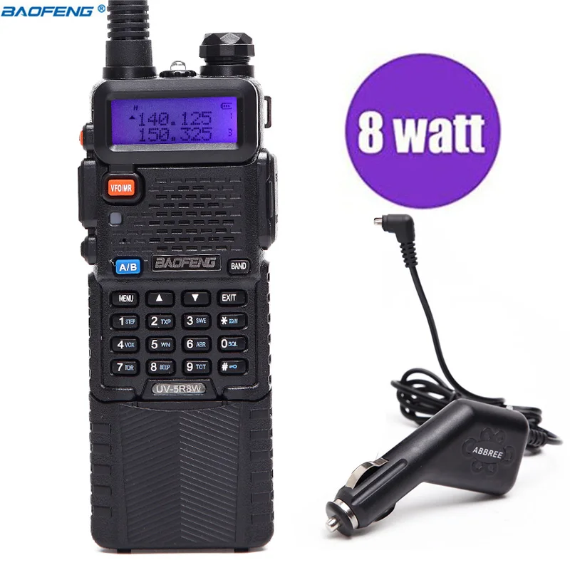 Baofeng UV-5R, 8 Вт, высокая мощность, версия, 10 км, длинная, двухсторонняя, радио, УКВ, Двухдиапазонная, портативная рация Baofeng UV 5R - Цвет: add car charger cabl