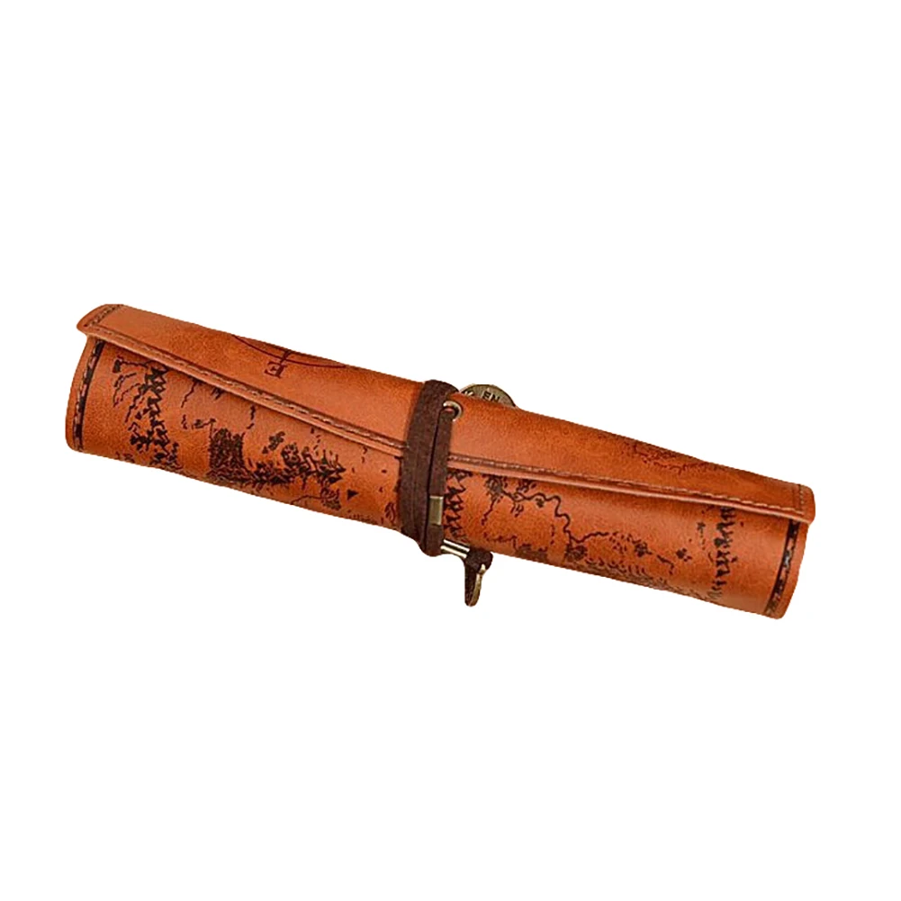 New Hot Vintage Treasure Map Roll Faux Leather Pen Pencil Stationery Storage Supplies