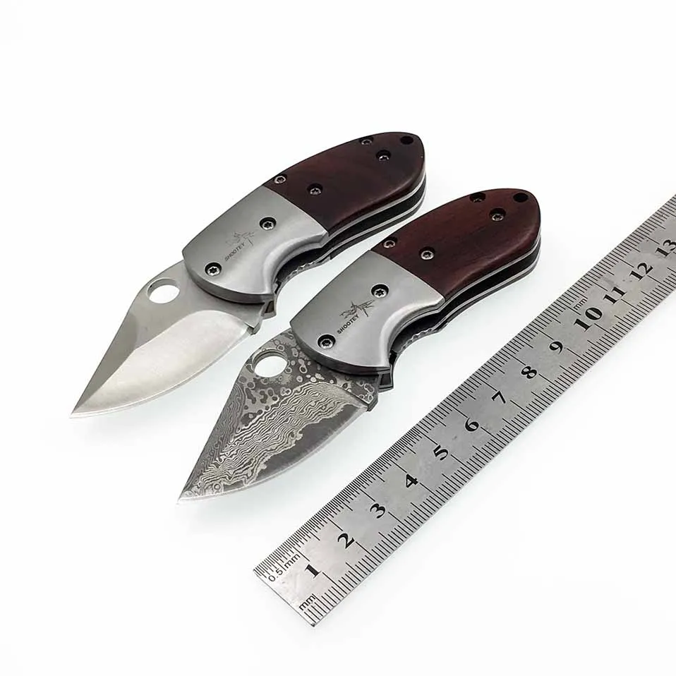 

Swayboo D2 Damascus steel folding pocket knifes mini EDC tool sheath knife case wood handle top knife survival