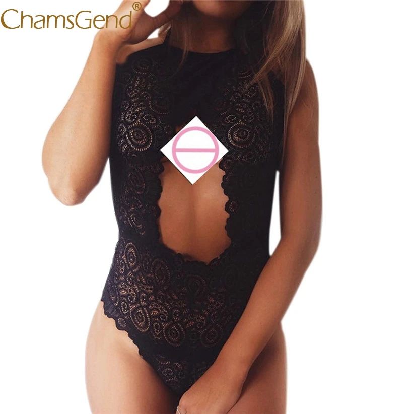 Chamsgend Women Sexy Floral Lace Halter Teddies Bodysuit Sexy Linegrie Teddy Exotic Jumpsuit
