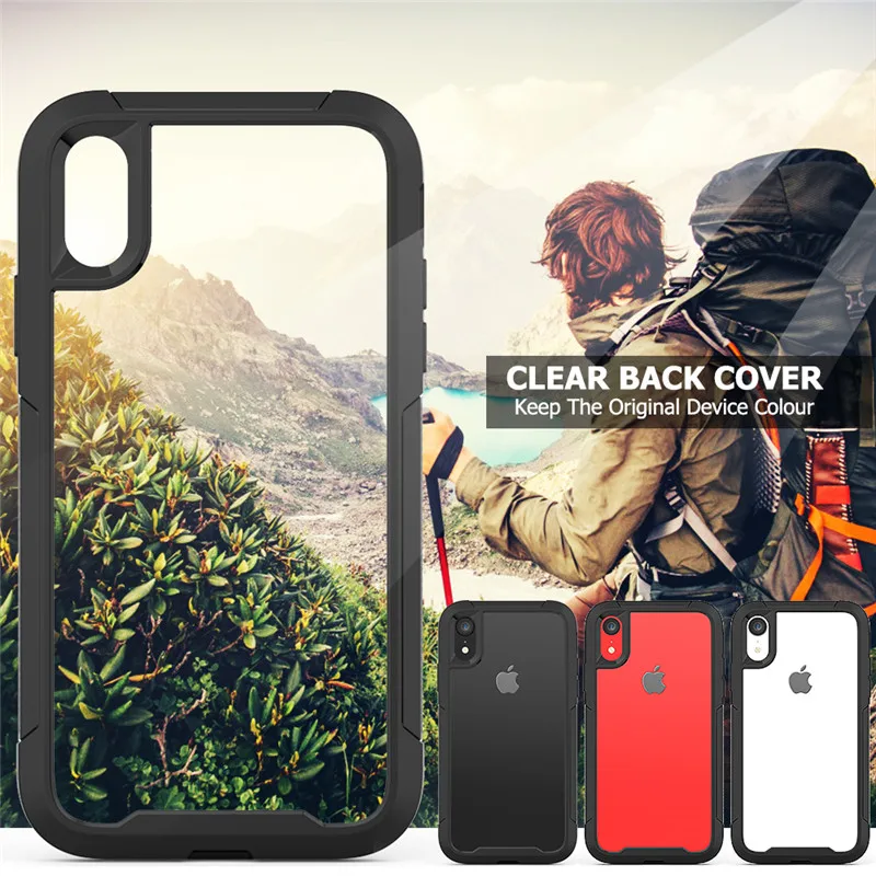 PC + TPU العسكرية صدمة امتصاص حقيبة لهاتف أي فون X XR XS XS ماكس شفافة رقيقة جدا حالة وقائية ل 6 6 s 7 8 زائد