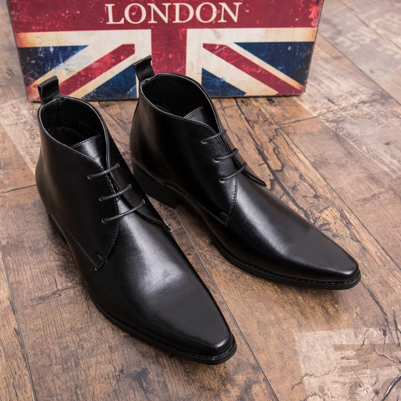 Yomior/мужская модельная обувь с острым носком наивысшего качества; деловая кожаная обувь; повседневные осенние ботильоны; Zapatos De Hombre; ботинки челси - Цвет: Черный