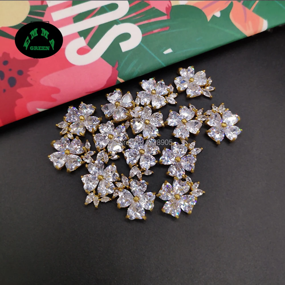 

Clover Zircon Gold Charm Pendant 100pcs Zircon Crystal Accessories for Jewelry Making Zircons Button Embellishments Findings