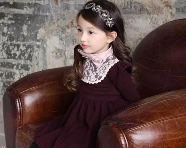 Весенне-осеннее кружевное платье с длинными рукавами в стиле пэчворк для девочек детское платье принцессы с бантом