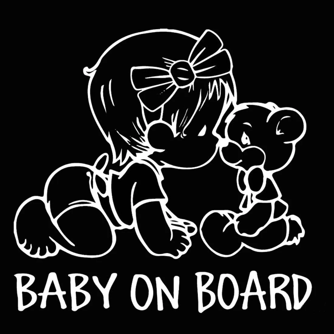 

Dewtreetali 14*15cm Car safety warning baby girl teddy bear sticker car window sticker cute funny Baby on board car stickers