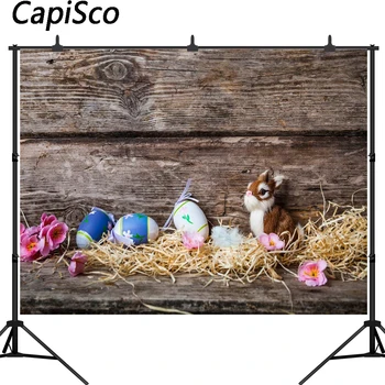 

Capisco Easter Eggs Flowers Wooden Board rabbit Photography Backgrounds Customized Photographic Backdrops For Photo Studio
