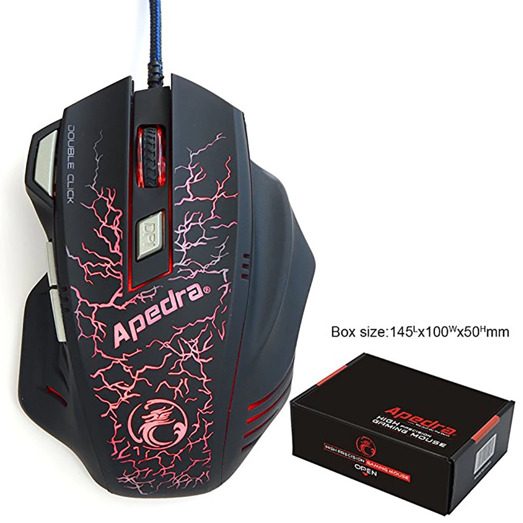 Универсальная оптическая мышь Apedra A7 USB 7 кнопок программируемый компьютерный ПК Проводные Игровые мыши 3200 dpi для геймера
