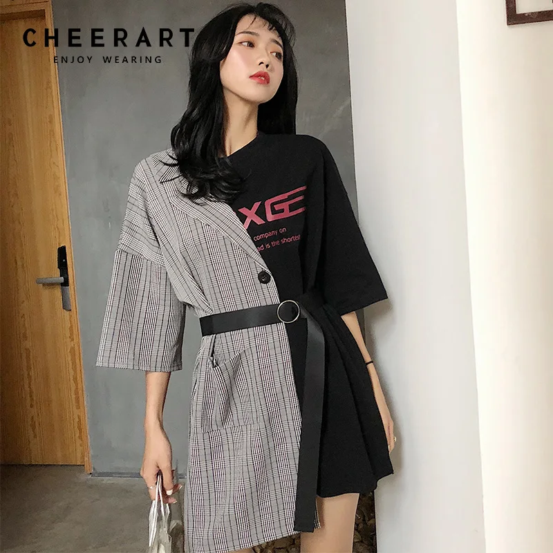 Cheerart уличная одежда комбинированное платье футболка женское летнее модное на
