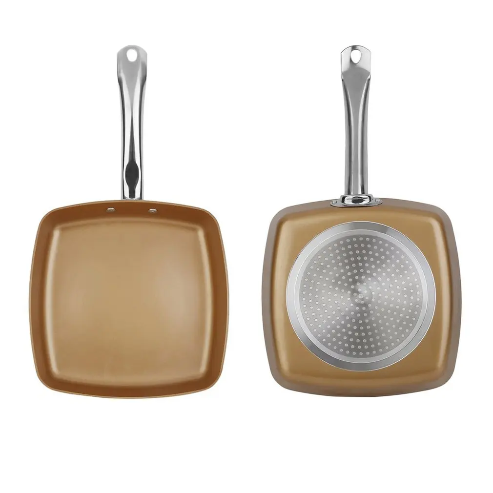 

2pcs Copper Coating Bottom Frying Pans Non-Stick Square Grill Pan Multifunction Cookware Set Kitchen Cooking Tools