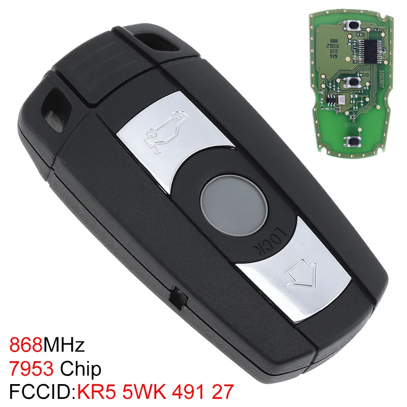 

868MHz 3 Buttons Keyless Remote Key with 7953 Chip for BMW CAS3 System X5 X6 Z4 1 / 3 / 5 / 6 / 7 Series Vehicle Key 2002-2013