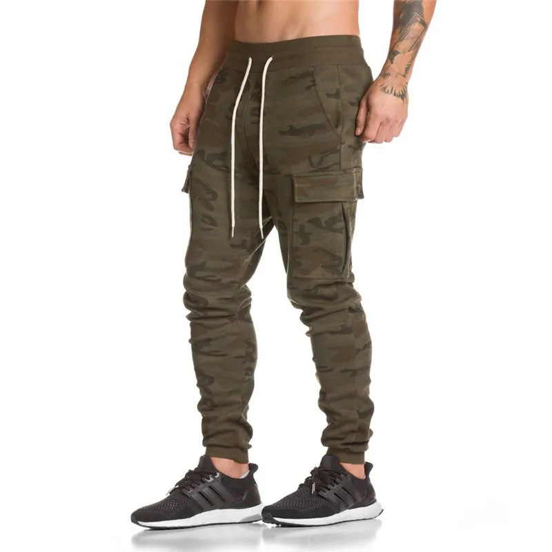 

2019 Autumn Winter New Cotton Gyms Zipper Big Packet Embroidery Pants Men Workout Bodybuilding Casual Camouflage Sweatpants