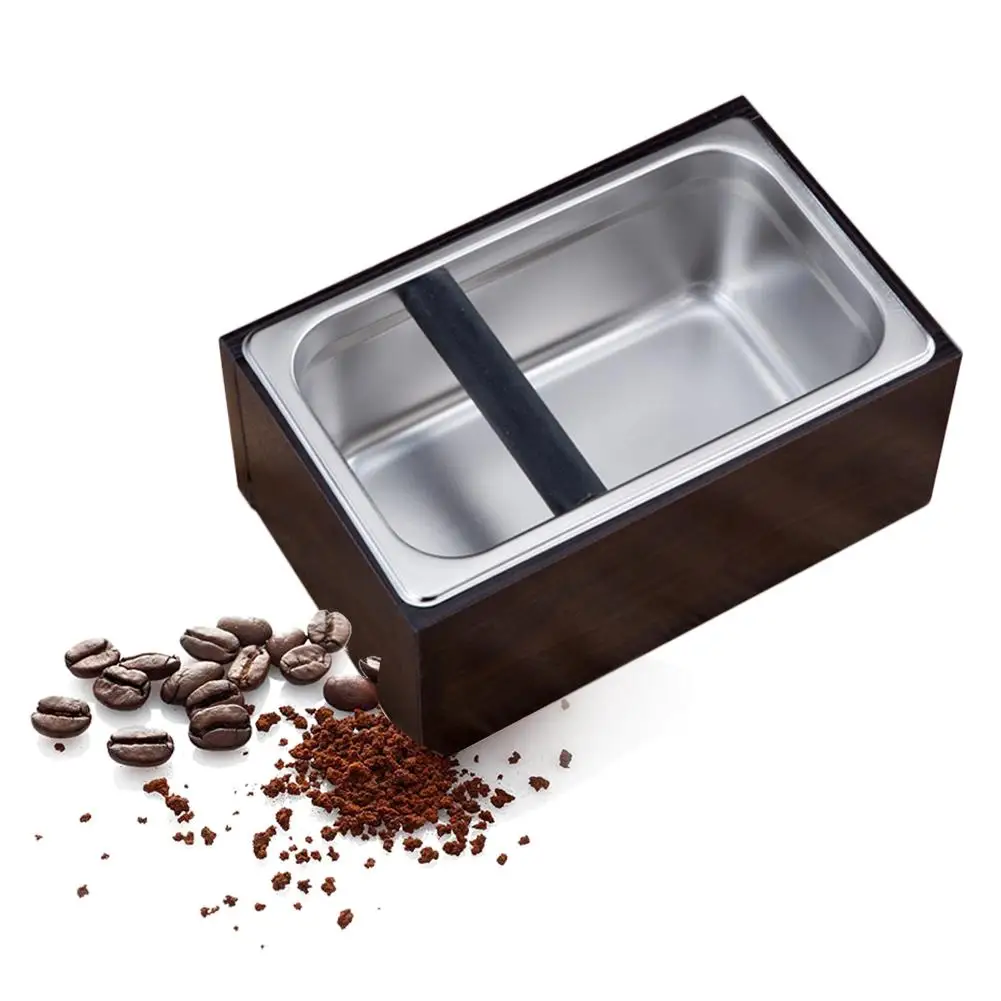 

Coffee Powder Slag Barrel Stainless Steel Coffee Slag Barrel With Oak Box Rectangular Slag Box storage container