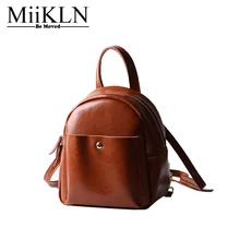 MiiKLN Small Backpack For Women Black Pink Brown Coffee Genuine Leather Female Backpack Solid Fashion Travel Back Pack