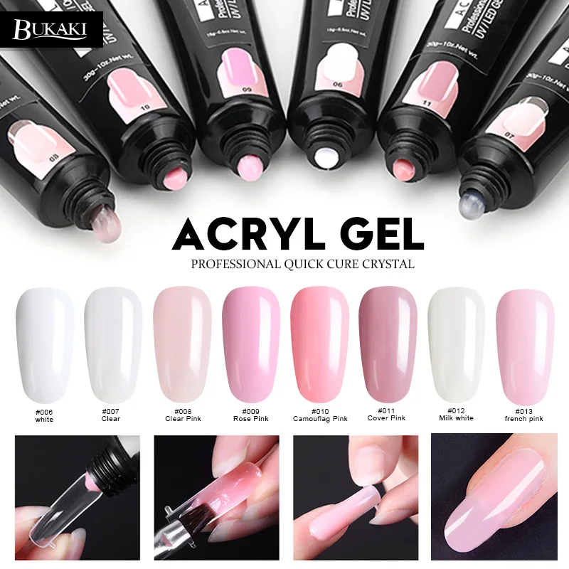 

BUKAKI Poly Gel Nail Set 1pcs/2pcs/8pcs UV Builder Gel Nail Tips Paint French Color Transparent Clear Pink Nails Art Tools