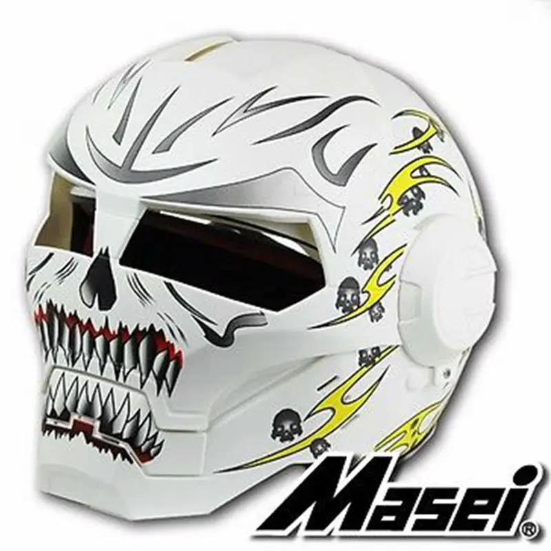 

MASEI 610 personality skull Yellow white IRONMAN Iron Man helmet motorcycle half helmet open face helmet ABS casque motocross