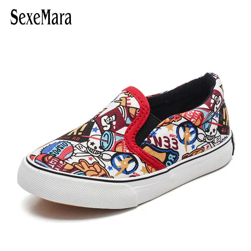 

Low-top Children's Shoes Boys Canvas Shoes 2018 Spring Autumn New Style Graffiti Kid's Shoes Outdoor Street Girls Sneaker B07121